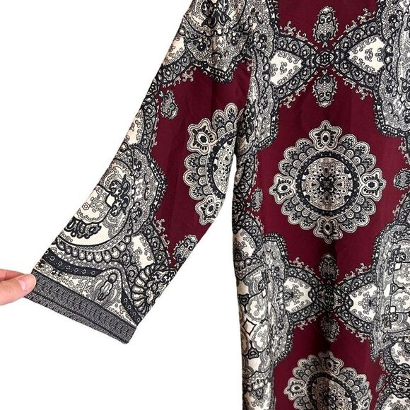 Allison Joy Evereve Jacquard Midi Shift Dress Zip Closure Burgundy Size Small - Picture 4 of 10